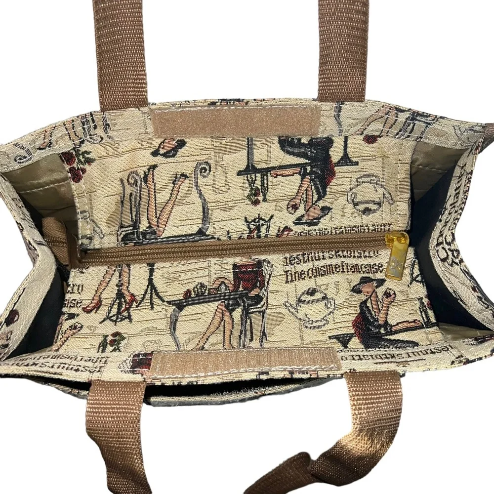 4/$40 Signature Lady Canvas Printed Tapestry Beige Shopping Tote‎ Bag